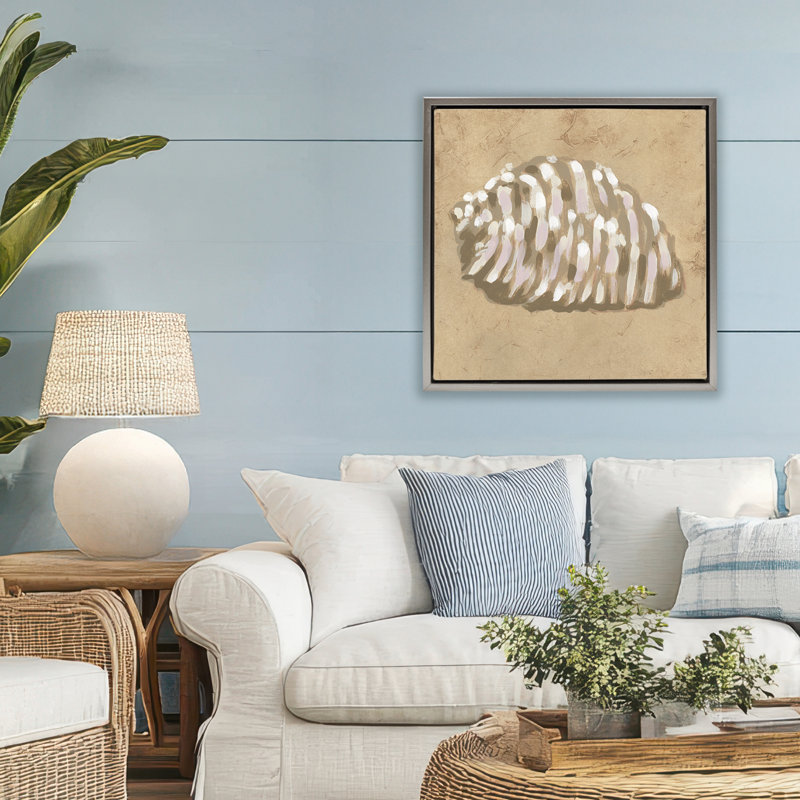 Earth Tone Expressionist Shell Floating Frame, design by June Erica Vess, 25" H x 25" W, Luster Gray Floater Frame