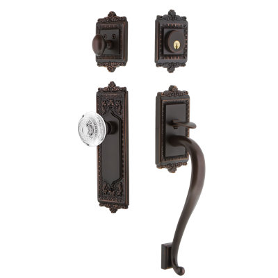 Nostalgic Warehouse Egg & Dart Plate S Grip Handleset with Single Cylinder Deadbolt and Crystal Egg & Dart Knob