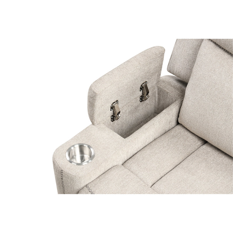 Grey Console Reclining - Foam Density D25, Comfortable Armrest Height With And Recline Function Chenille Fabric, 27" Back