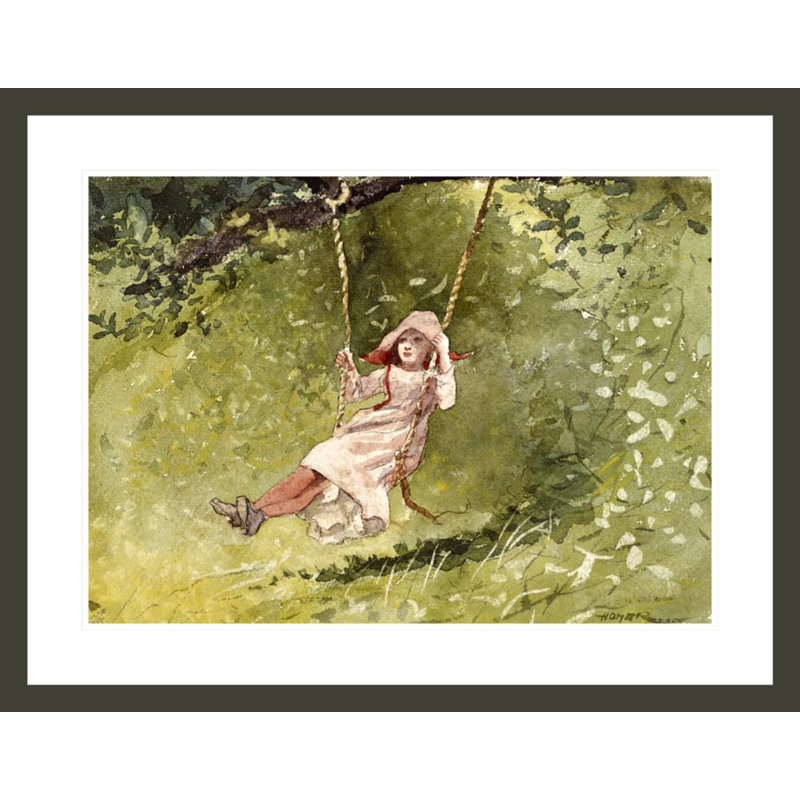 «Girl on a Swing» par Winslow Homer, impression giclée sur cadre, H 22,99 po x l 29,5 po, Vert/rose