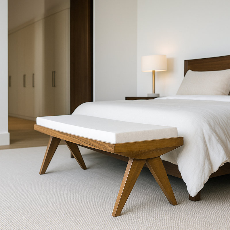Banc de chambre en bois massif de style Mid-Century moderne