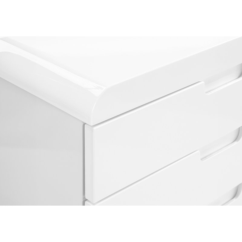 Glossy White Office File Cabinet On Rolling Structure, 3 Drawer Storage, Contemporary Printer Stand With Smooth Working For Work Laminate Exterior