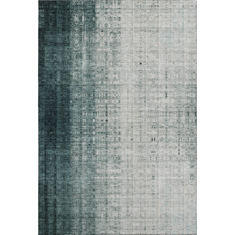 Premium Machine Washable Mayfield AMF2240 Striped Rug, Teal, 2'6" x 3'10"