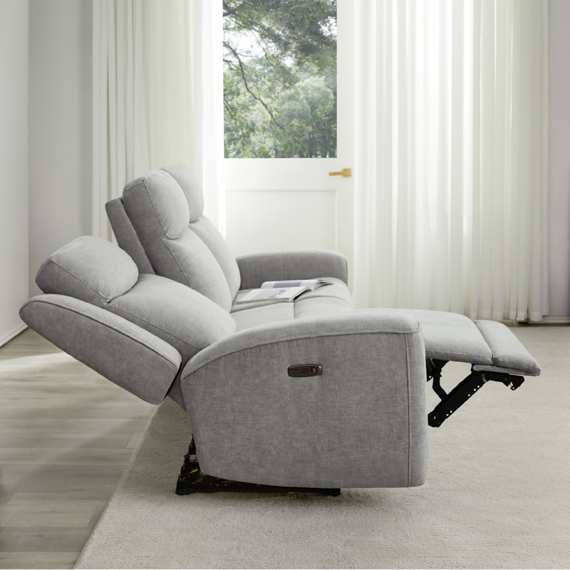 Canapé inclinable électrique à accoudoirs carrés 87,8 po Gia avec port USB, Velours Argo Chrome