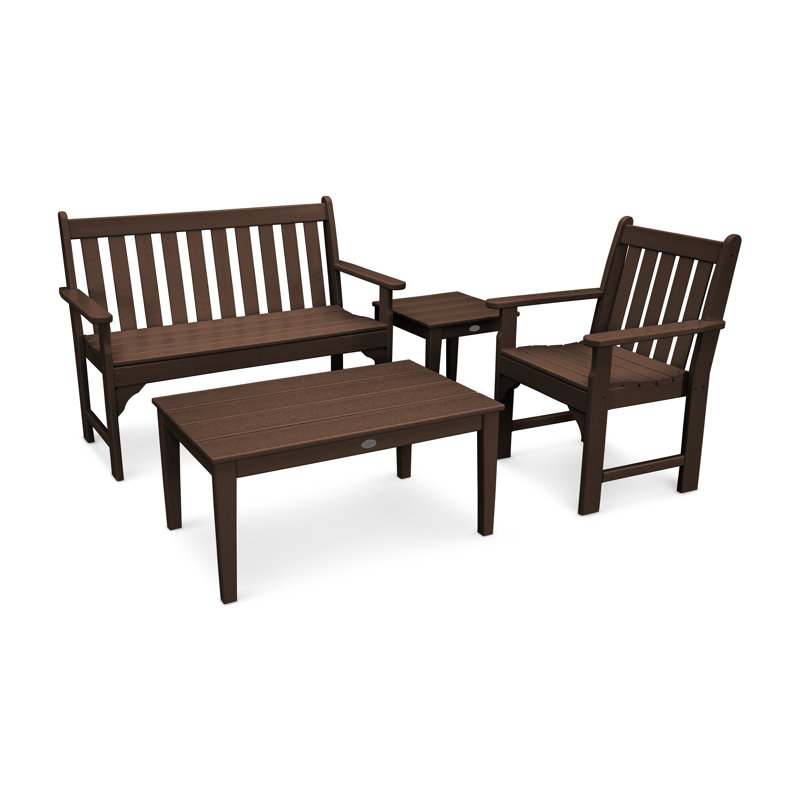 POLYWOOD Vineyard 4-Piece Bench Seating Set, Mahogany