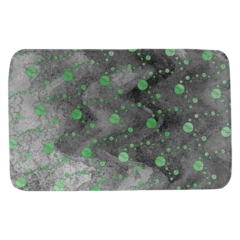 Tapis de salle de bain planet stars, l 21 po x L 34 po, Vert / Noir