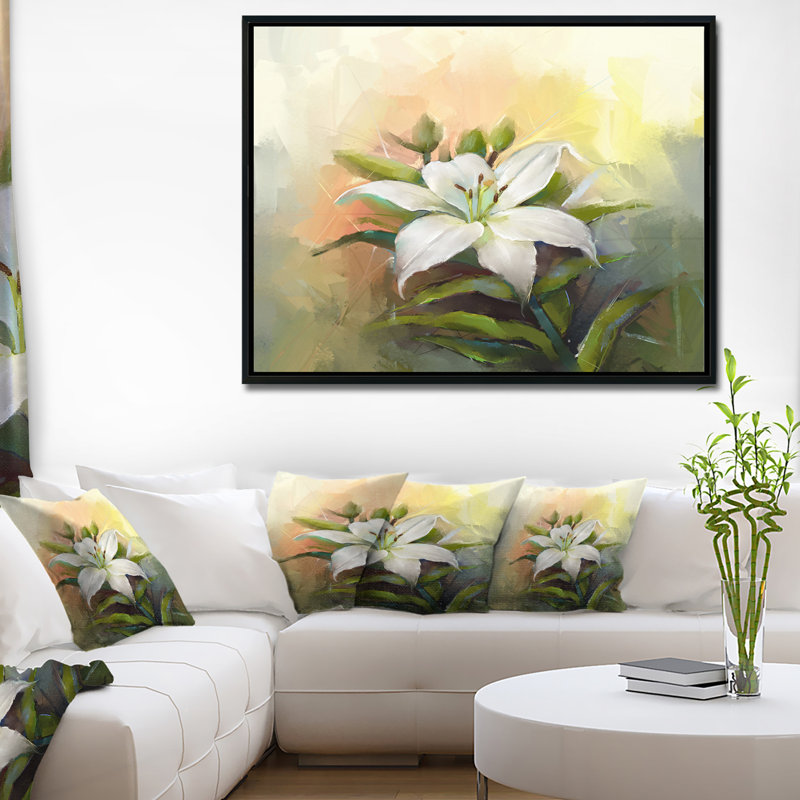 " White Lily Flower ", 28" H x 60" W x 1.5" D, Floater Framed Canvas