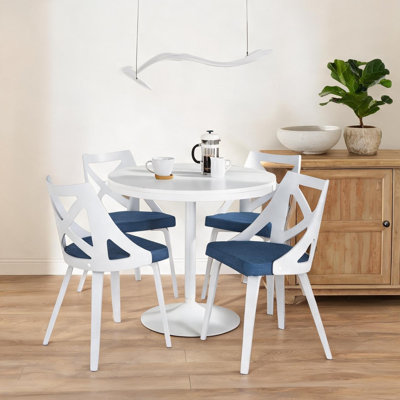 Ensemble de salle à manger 5 pièces avec chaises rembourrées en tissu et table en bois, bleu doux et gris, 4 sièges