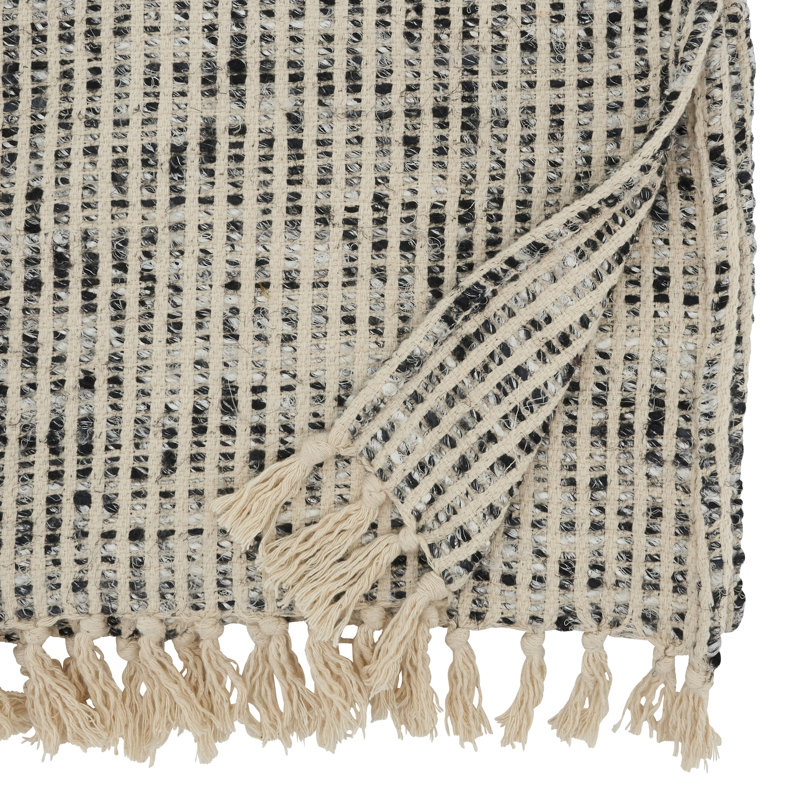 Black and White Cotton Rayon Woven Striped Table Runner