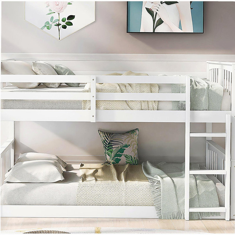 Lit double simple au-dessus de simple avec échelle, blanc, Blanc