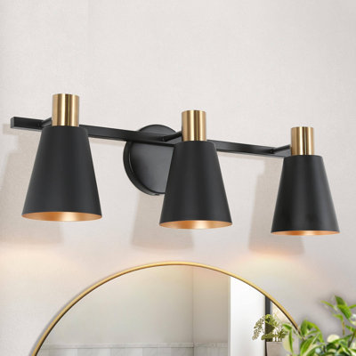 Éclairage pour salle de bain 3 lumières moderne noir avec accessoires de salle de bain