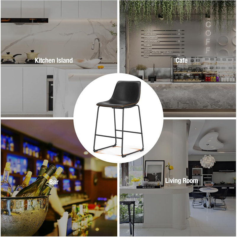 Counter Height Bar Stools Set of 4, 26 inch Leather Barstools Modern Bar Stools with Back, Counter Stool Armless Bar Chairs with Metal Legs, Footrest