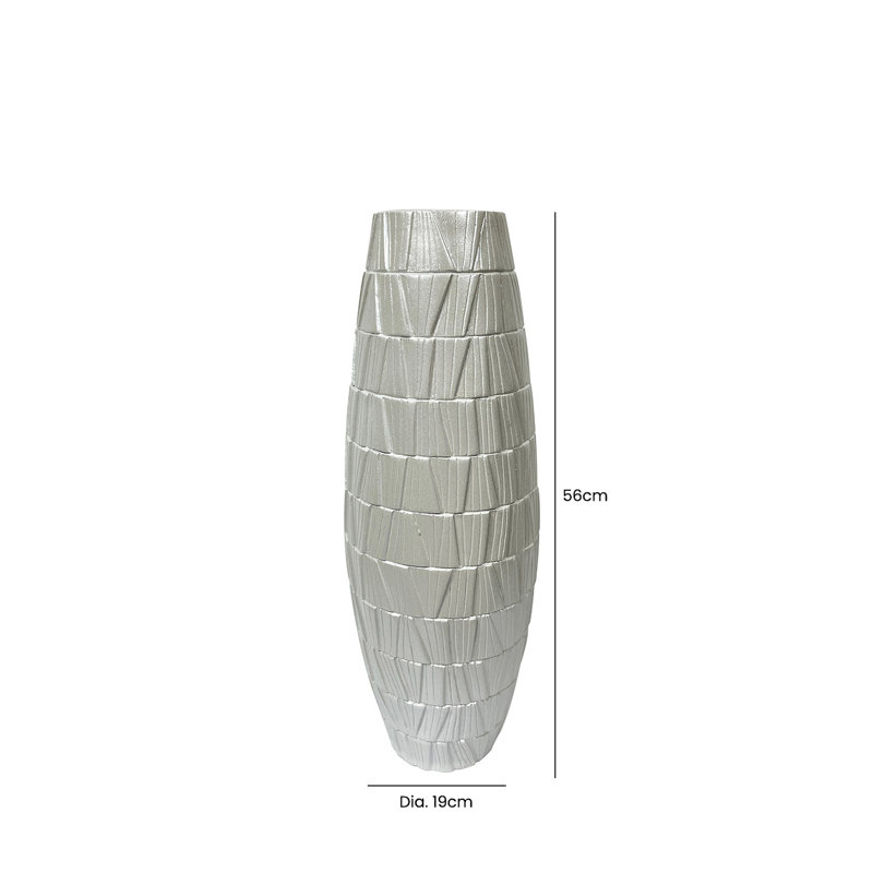 Floor Vase For Living Room Furniture, Luxury Decoration Vase with Gold Finish, 56cm H  x 19cm W  x 19cm D, Silver