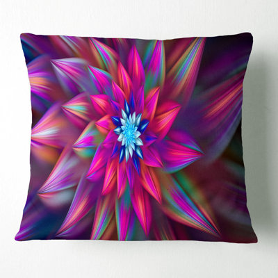 Huge Pink Fractal Flower - Floral Printed Throw Pillow