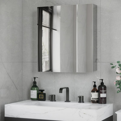 Armoire murale de salle de bain en acier inoxydable - Gardez-la propre et bien rangée. Porte à fermeture en douceur pour plus de tranquillité.
