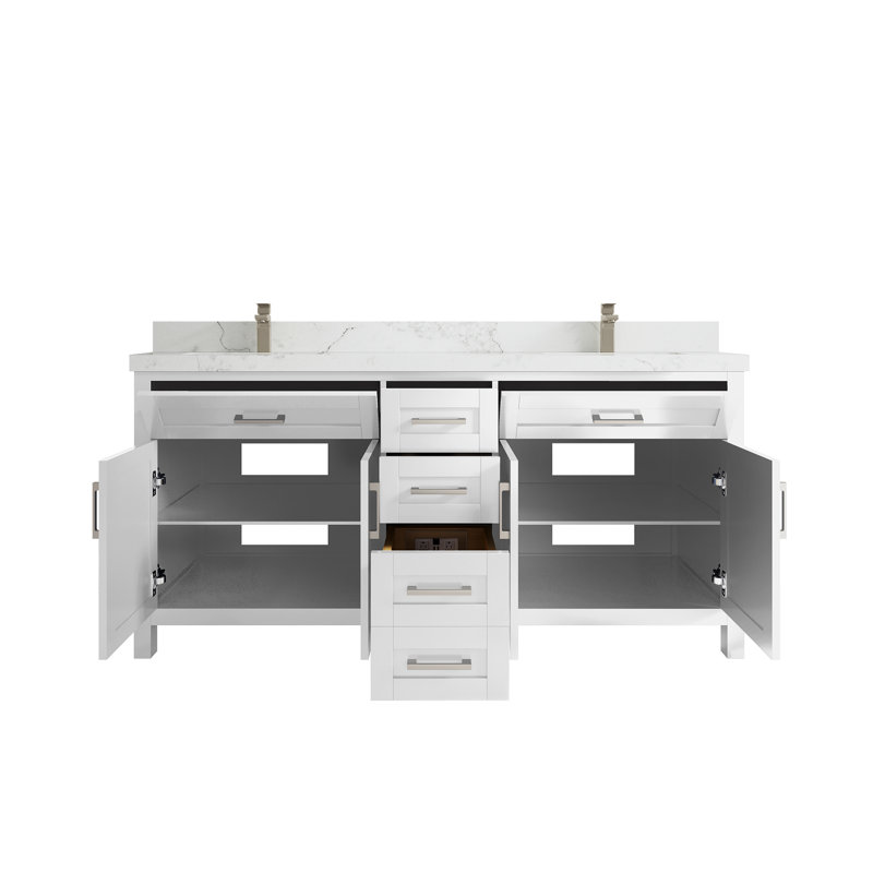 72'' Double Bathroom Vanity with Quartz Top, Calacatta Nuvo