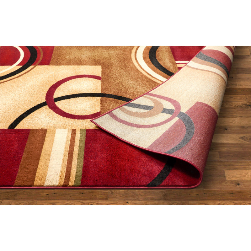 Tapis rouge à motif géométrique Carlecia, Rond 3 pi 11 po x 3 pi 11 po