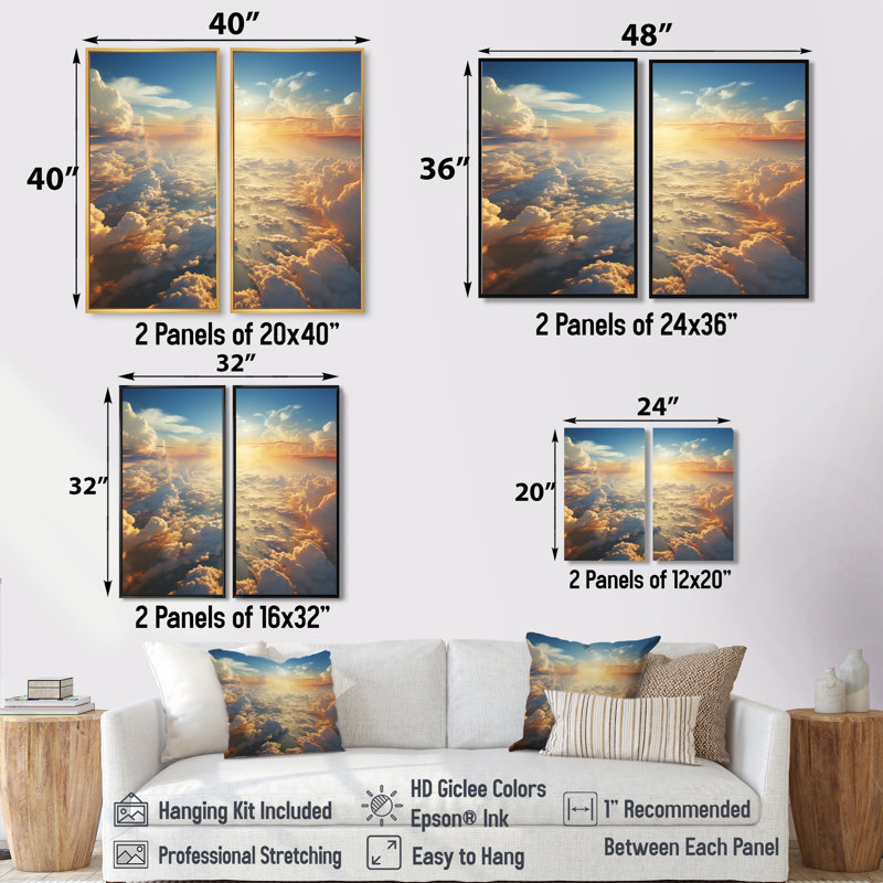 Sky Whispering Clouds - Peach, impressions d'art traditionnel sur toile, H 40 po x l 40 po, Doré