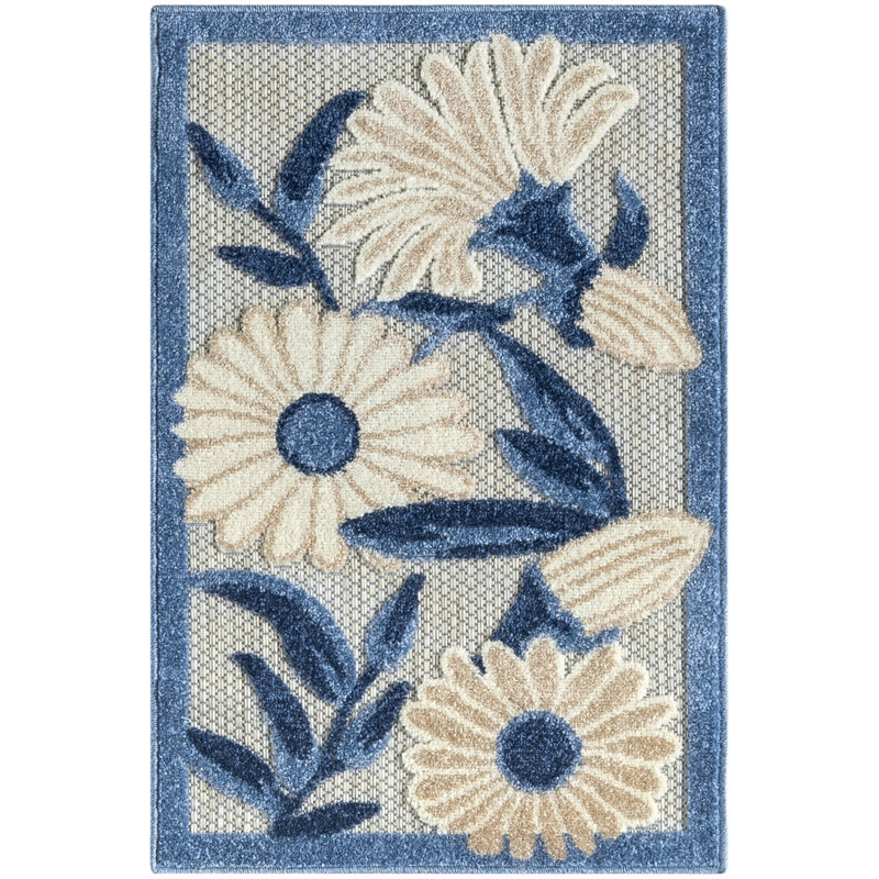  Aloha 2' x 3' Blue Grey Outdoor Rug