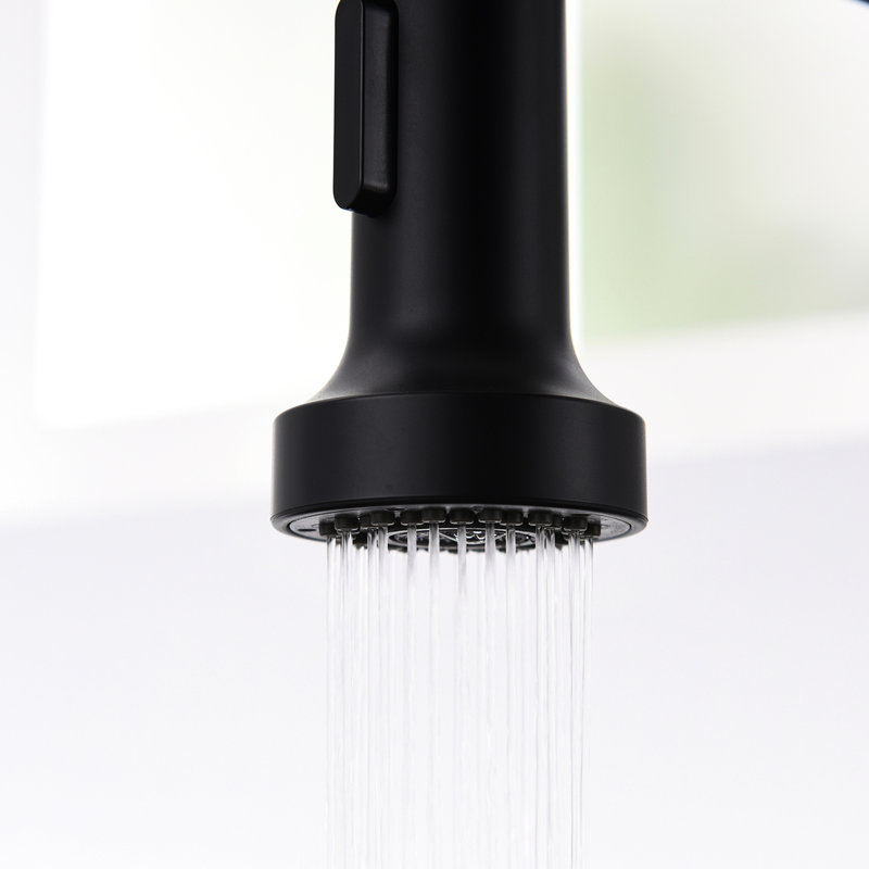 Robinet de cuisine noir à poignée simple avec robinet rétractable, facile à nettoyer, contrôle du volume et de la température de l'eau dans la cartouche en céramique, résistance aux fuites améliorée, modes de pulvérisation