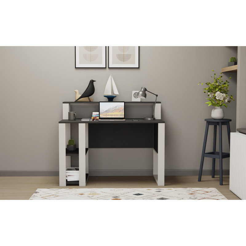 Tramal Geometric Writing Desk, Anthracite/White
