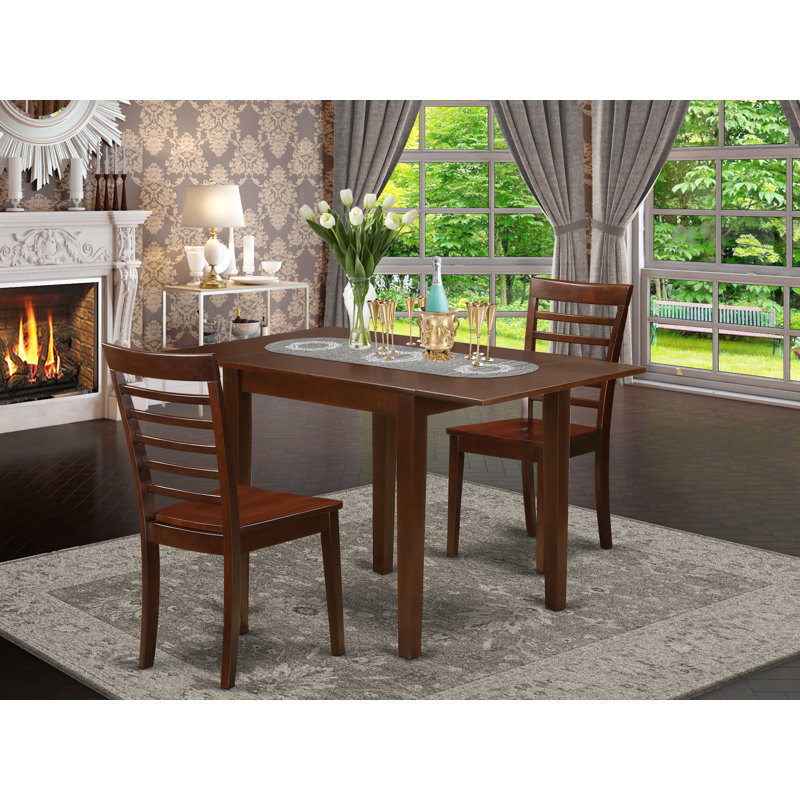 Mahogany Finish Solid Wood Dining Table Set with 2 Chairs