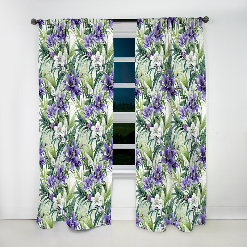 Green Purple Bamboo Serenade Tropical Pattern I - Tropical Curtain - Velvet Room Darkening - 1 panel, 52" W x 84" L
