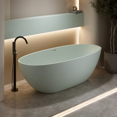 Baignoire autoportante en résine de surface solide turquoise 71 po, non perméable, lisse et arrondie, baignoire de trempage confortable, pierre, dissipation thermique lente, intérieur spacieux