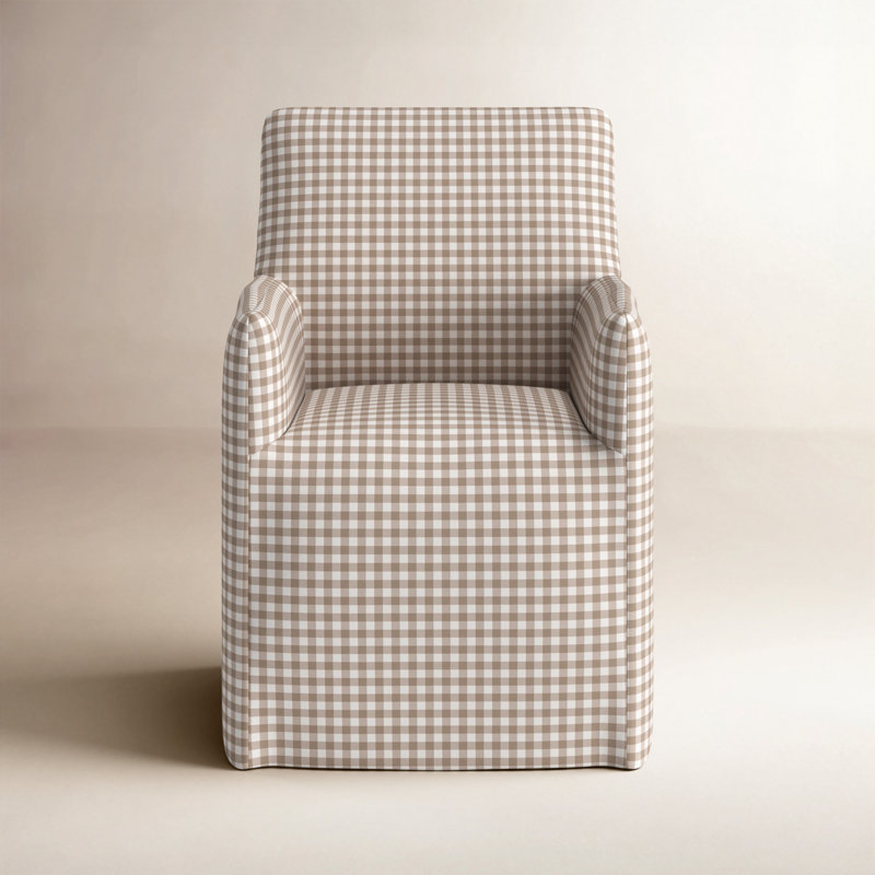 Silvia 20'' H Cotton Upholstered Armchair, Classic Gingham Tan
