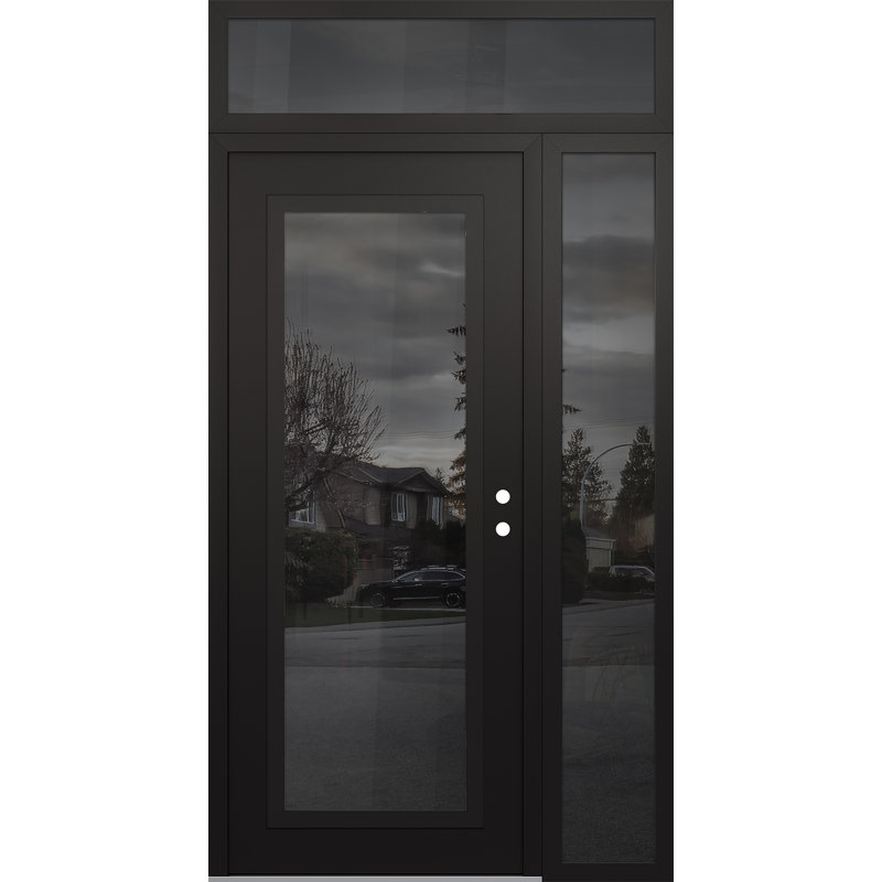 Panneau d'entrée en acier noir avec panneaux latéraux et porte avant pré-montée, L 49,25 po x H 95,69 po, Clair, Gauche