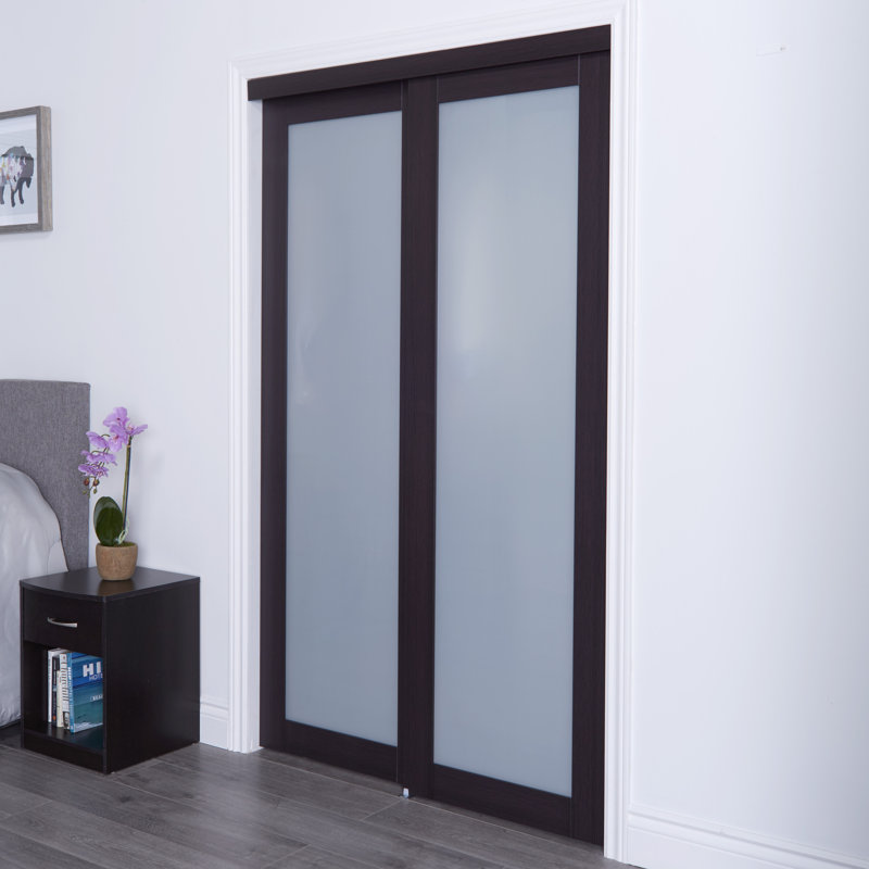Portes de placard coulissantes en verre Euro avec ensemble de quincaillerie d'installation, Espresso, 48 po x 80 po