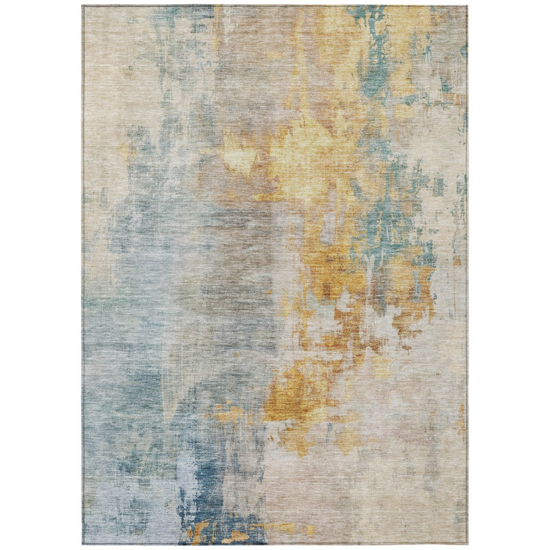 Tapis extérieur lavable abstrait bleu sarcelle et cuivre 3 pi x 5 pi