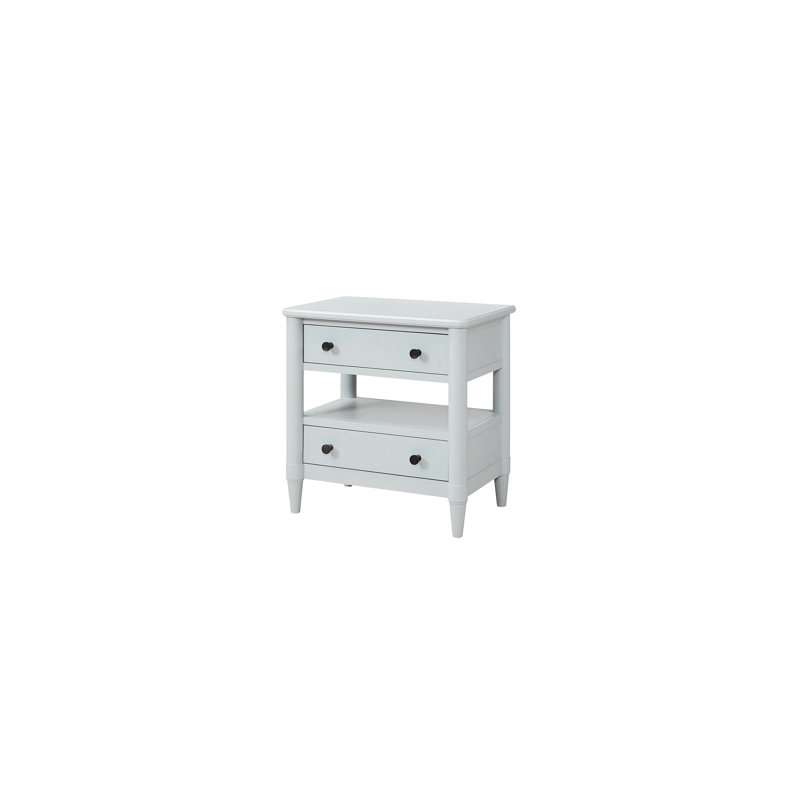 Table de chevet ouverte avec 2 tiroirs - feutrée et doublée de cèdre, Bleu clair