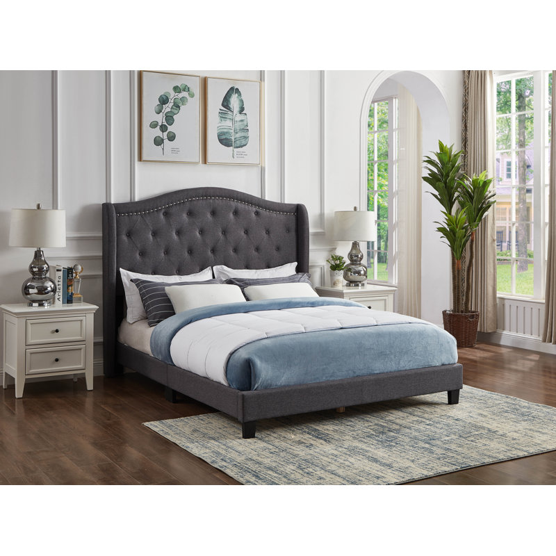 Lit tapissier standard capitonné, Grand, Gris anthracite