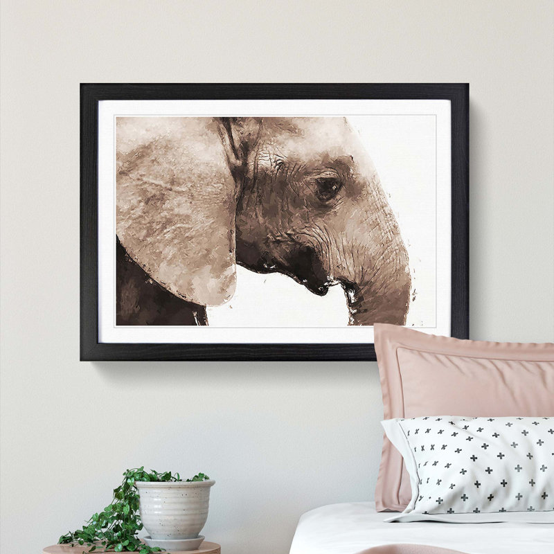 Portrait of an Elephant in Abstract - Picture Frame Graphic Art Print, Black, 35cm H x 50cm W x 2cm D