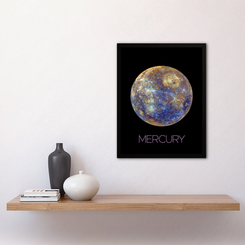 Nasa Explore Mercury Messenger Spacecraft Blue Yellow - Single Picture Frame Print
