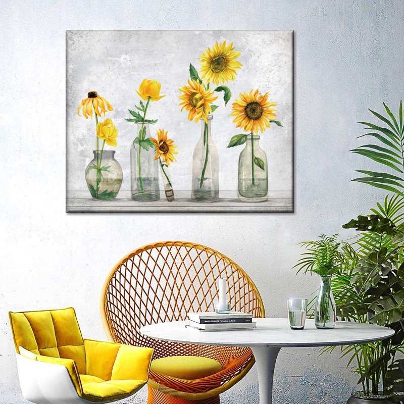 Tournesols dans un vase sur toile, H 10 po x l 8 po x P 1 po