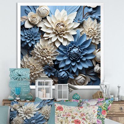 «Graceful Mums» en noir et bleu pâle, reproduction d'art sur toile