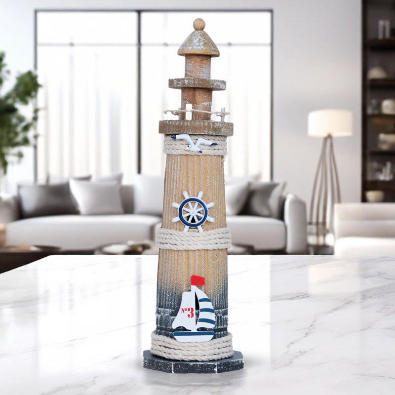 Folse miniature de phare en bois brun rustique - charme nautique