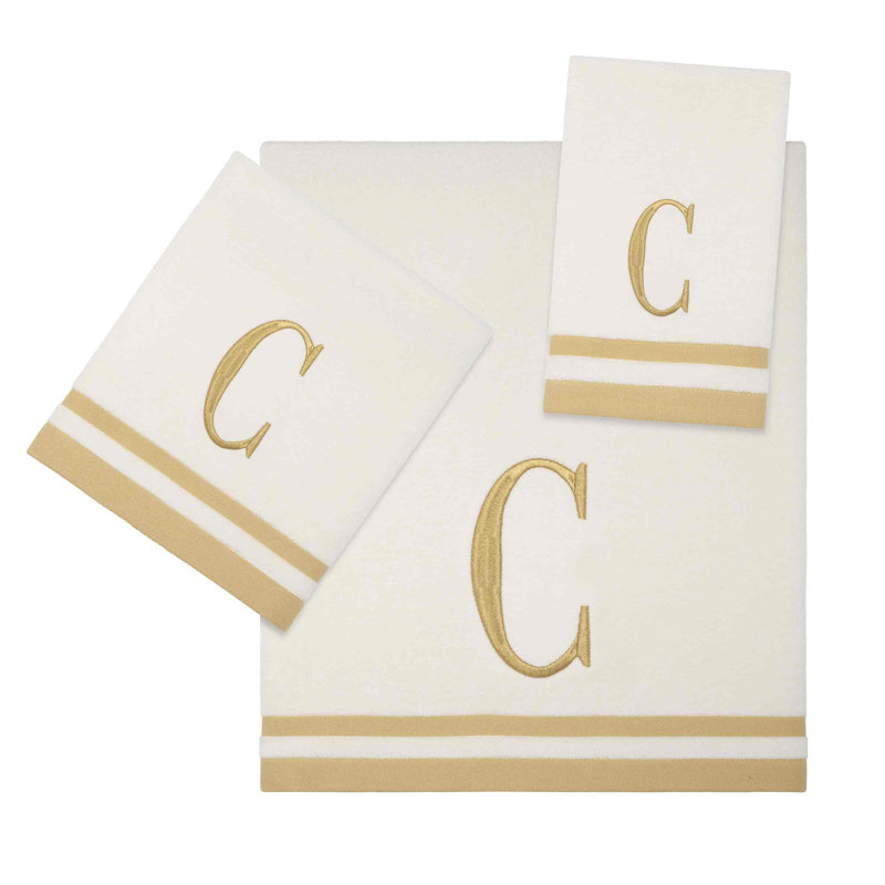 IVR/GLD Monogram Towel Set, 3 Piece Towel Set, Ivory