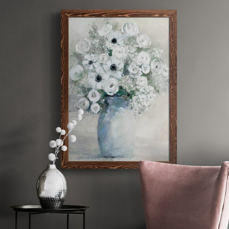 Andelain " White Anemone Bouquet ", 37.5" H x 27.5" W x 1" D, Maple Framed