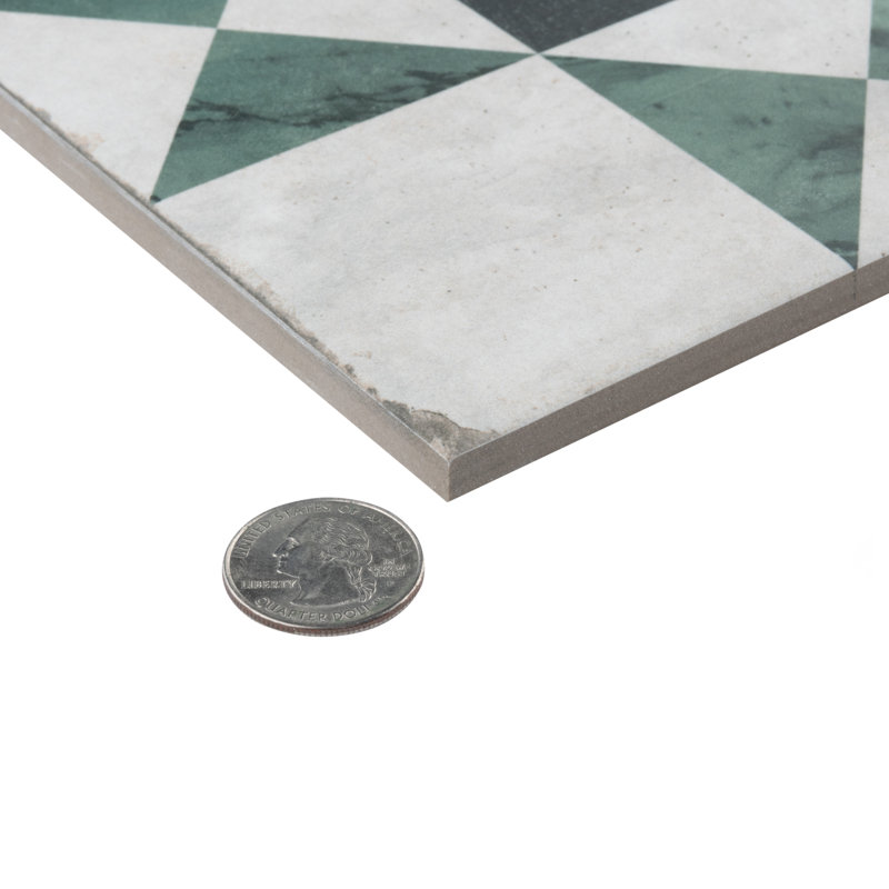 Renaissance Deco 8" x 8" Porcelain Wall & Floor Tile, Green/Gray