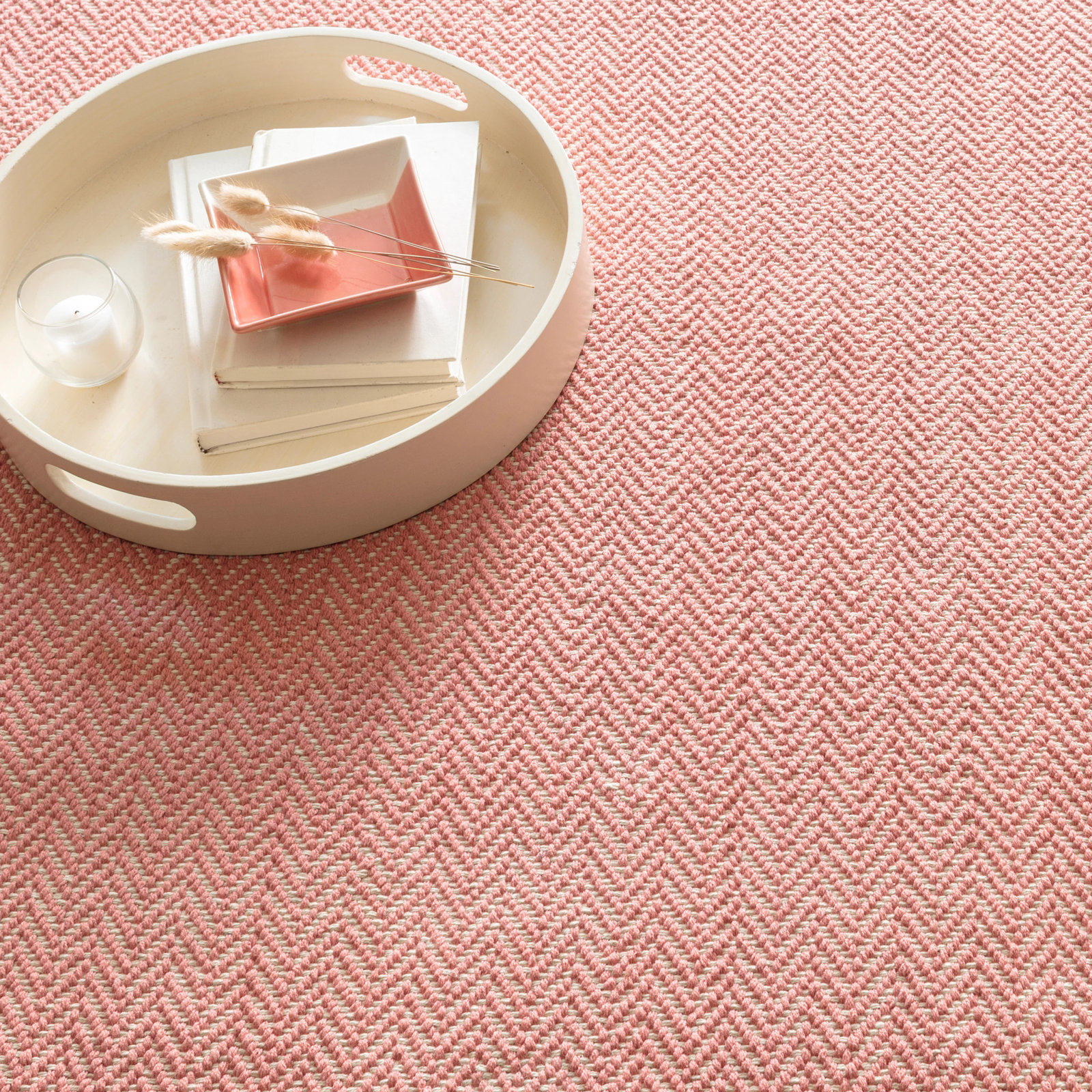 Herringbone Swedish Blue Hand-Woven Cotton Rug, Coral, Rectangle 5' x 8'
