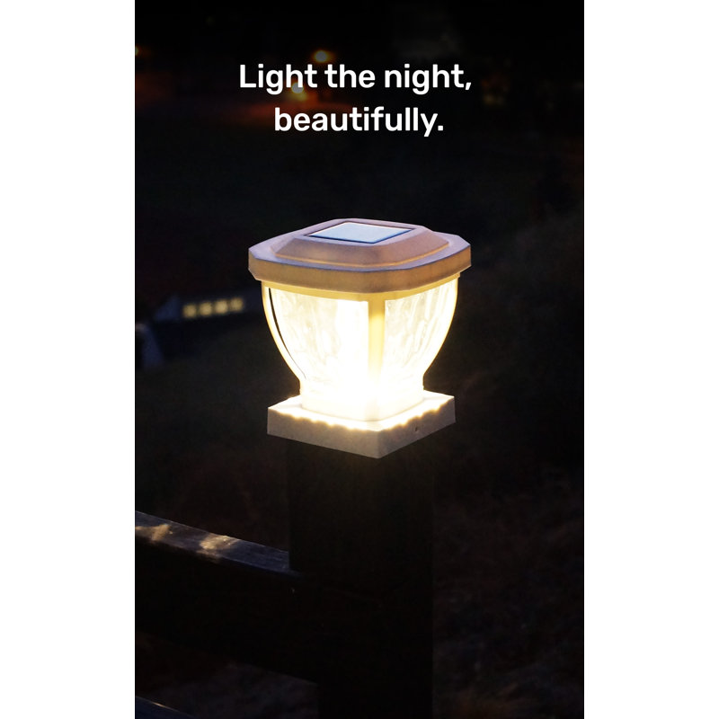 2-pack Led Solar Post Cap Light With Glass Shade, White