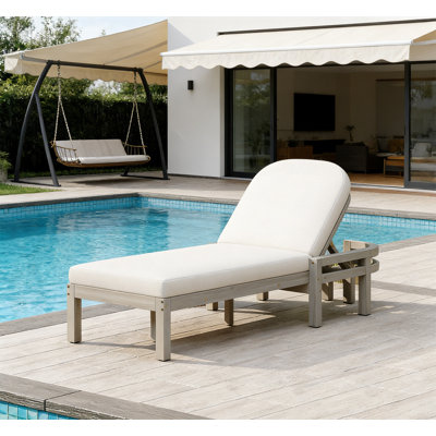 Premium Acacia Wood Outdoor Chaise Lounge with Arched Backrest