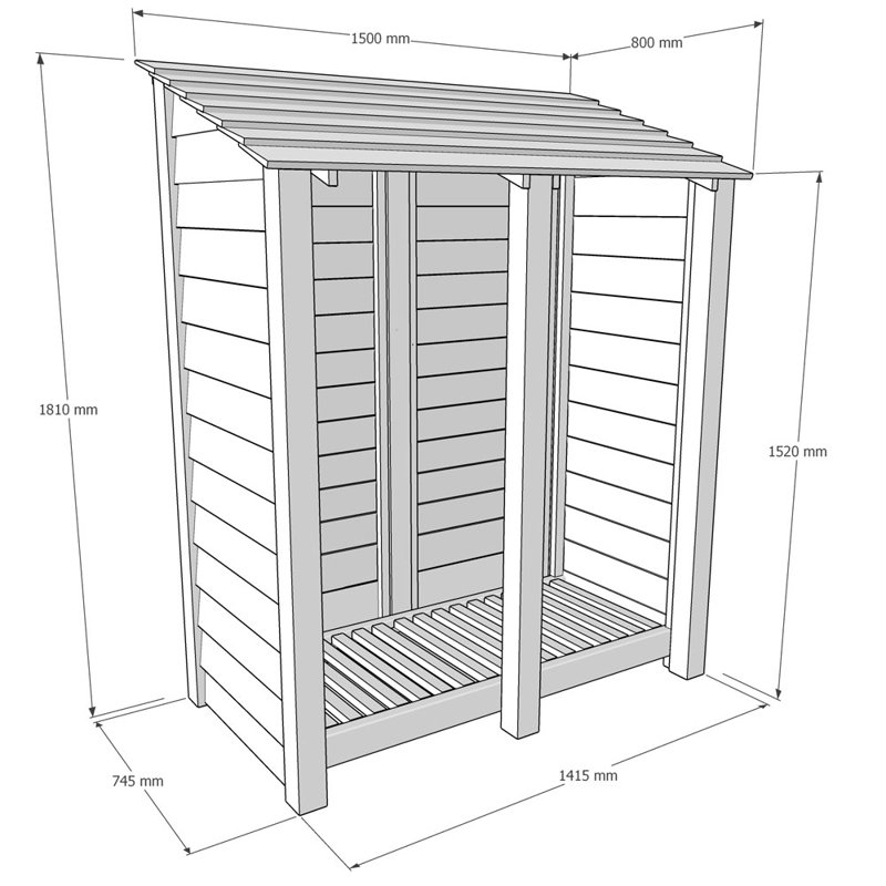 150cm W x 80cm D Solid Wood Log Store, Rustic Brown