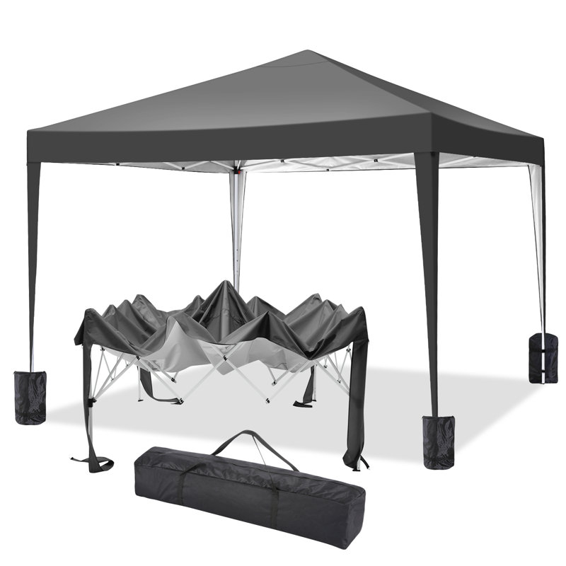 Pavillon de jardin escamotable pliable 10 x 10 pi avec 4 sacs de sable, Pavillon de jardin étanche UV 50+, Noir