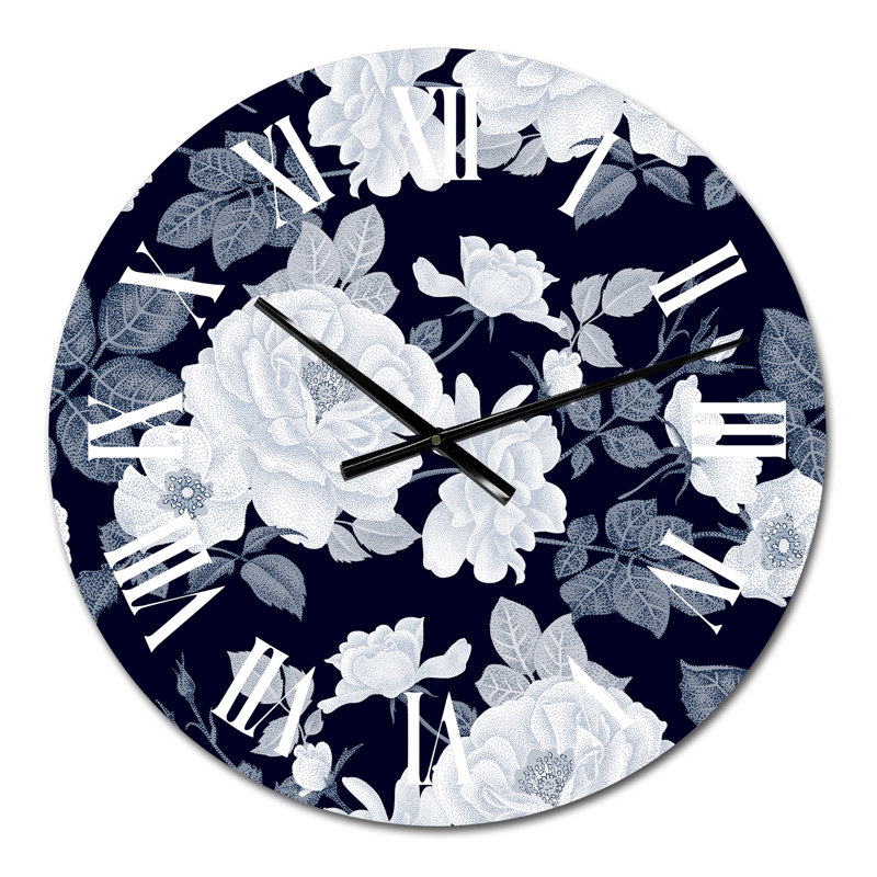 White Roses In Shades Of Grey II - Horloge murale à motifs, Petit