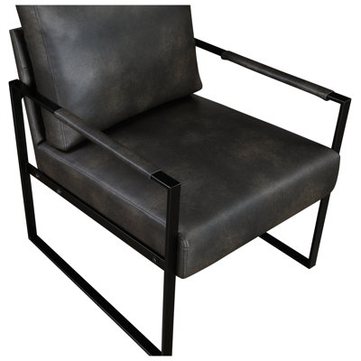 Modern Dark Gray Faux Leather Accent Chair with Black Metal Frame