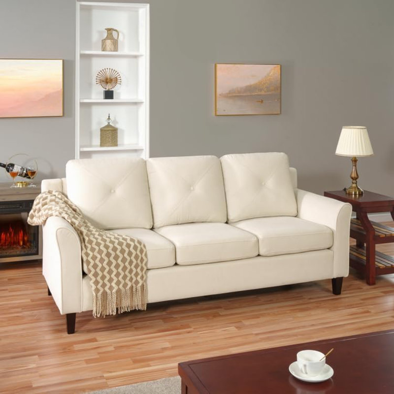 Tamas 79-inch Sofa Couch, Modern Upholstered Button Tufted Sofa Couch, Sofa for Living Room, Cream Microfiber/Microsuede